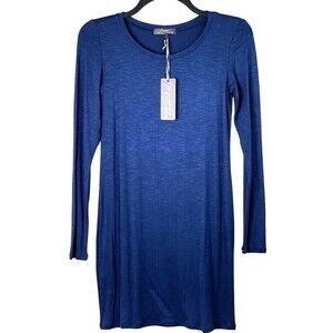 NEW Frenzii by Jully Kang Navy Jersey Knit Soft Long Sleeve Mini Dress Sz XS USA